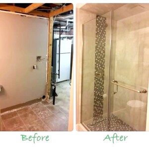basement shower before and after