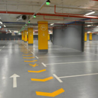 Underground parking garage cleaning in a mall recently power scrubbed and lines and pillars painted. Underground parking garage cleaning in a mall recently power scrubbed and lines and pillars painted.